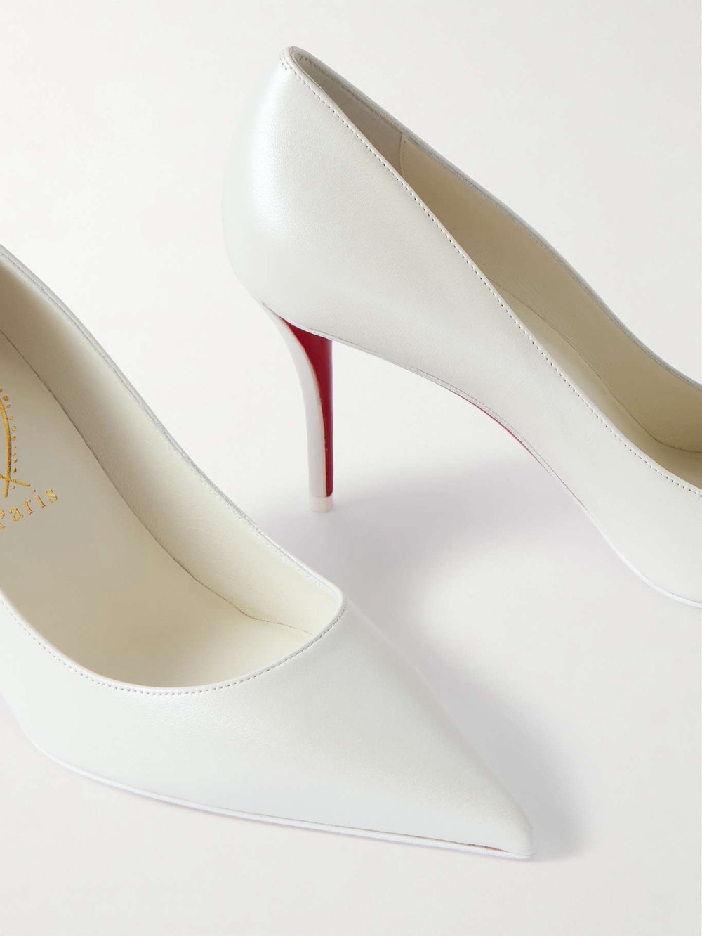 Christian Louboutin White Pointed-Toe Pumps with Red Heel - Picture 3 of 14